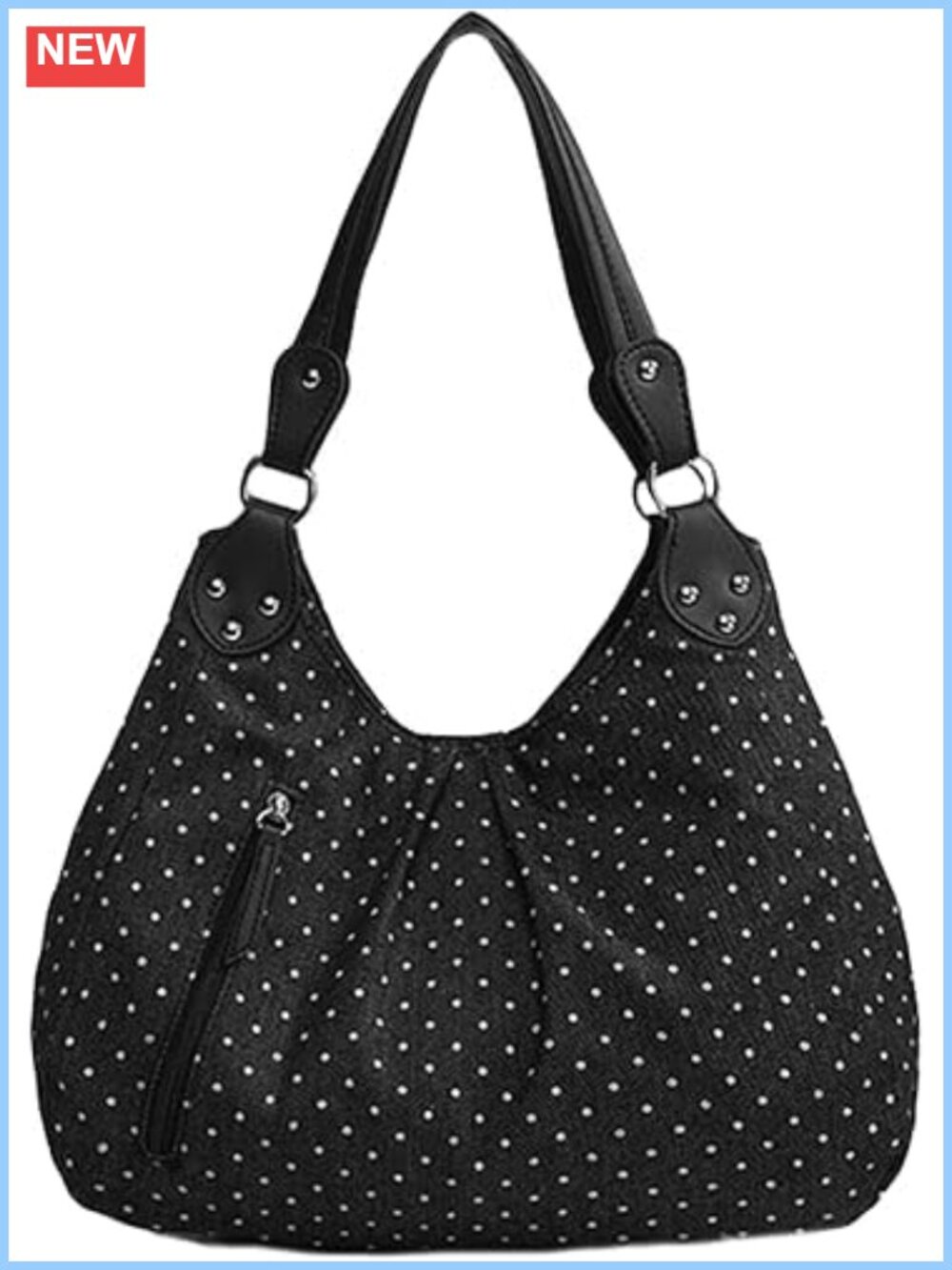 Slouchy Hobo Shoulder Bag Studded Tote with Front Zipper Retro Y2K Purse